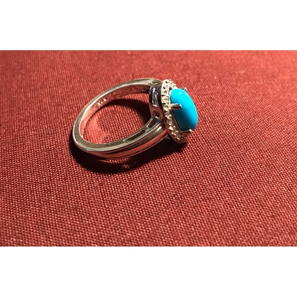 Sterling Silver Oval Turquoise CZ Ring Size 6 - Picture 9 of 14
